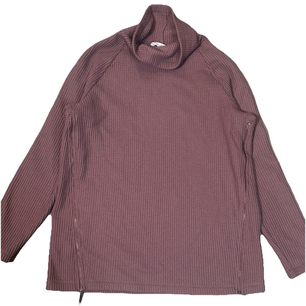 Bean Signature Waffle Knit Tunic Mock Turtleneck Sweater Medium Side Zippers